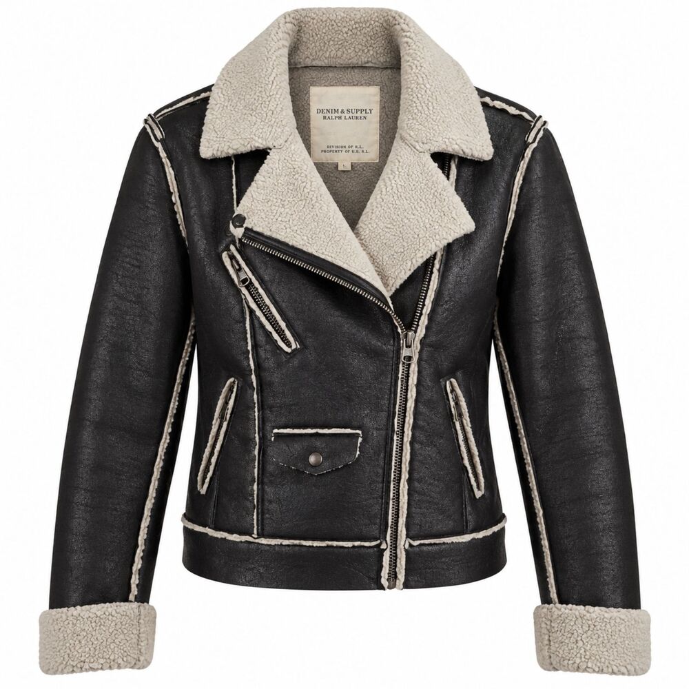 Denim & Supply Ralph Lauren Faux Shearling Moto Jacket Black